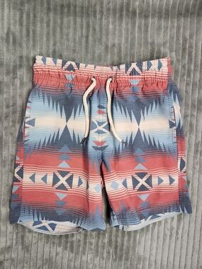 Faherty Board Beacon Shorts youth 6 Blue Southwestern Aztec Print Swim Trunks